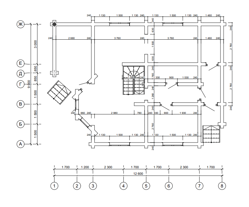 монтажный план первого этажа дома из бревна